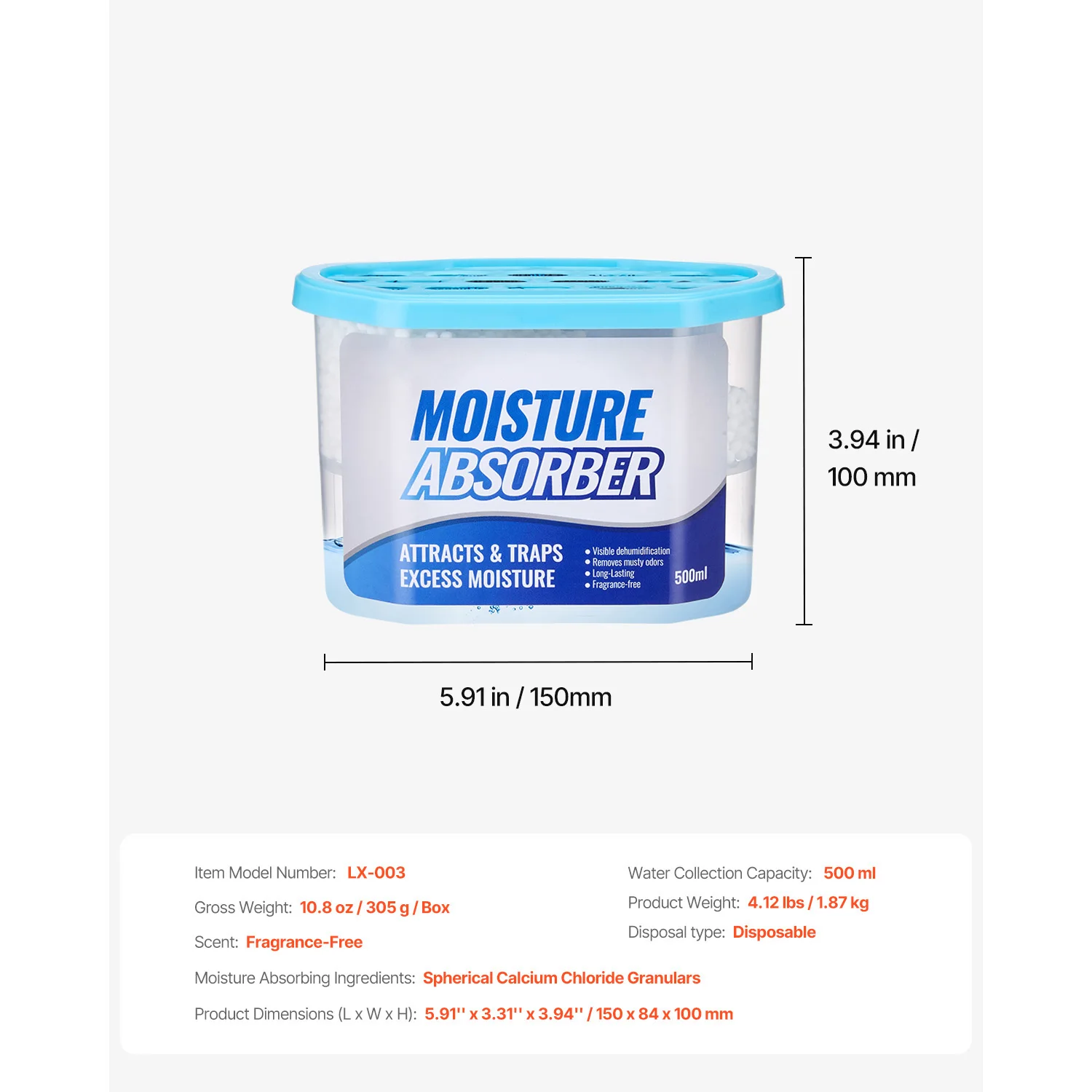 VEVOR Moisture Absorber Boxes 10.8 oz Humidity Absorber Boxes Fragrance Free Dehumidifier for Bathroom Closet Kitchen 6 Pack - Image 6